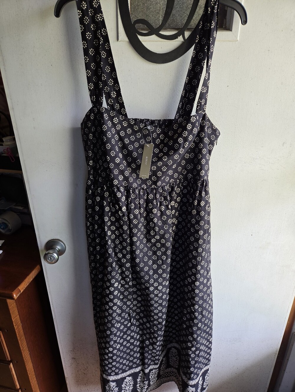 J. Crew Black Midi Dress with White Floral Dot Print NWT